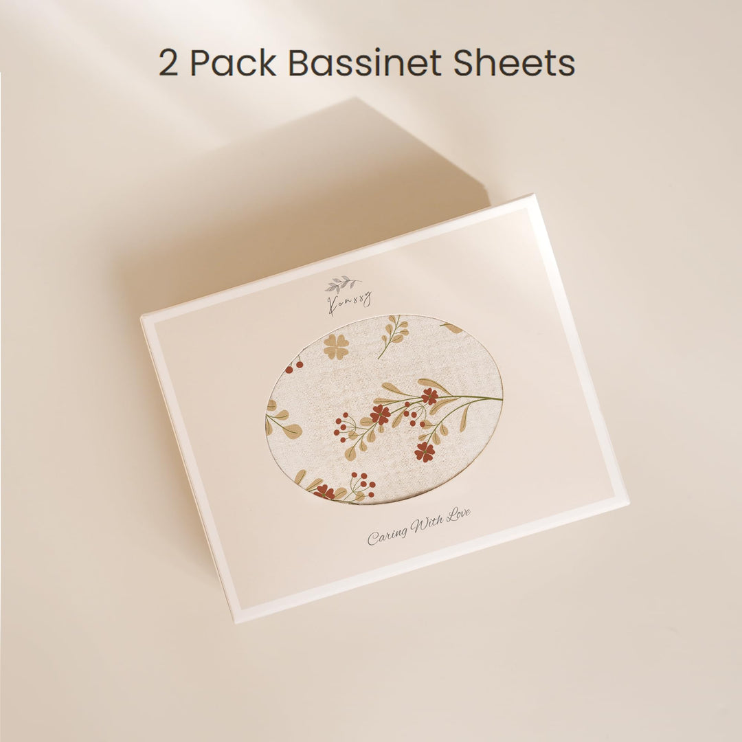 Konssy 2 Pack Muslin Bassinet Sheets for Baby Girls Boys, 32"x16" - Chestnut,Posy - image 6