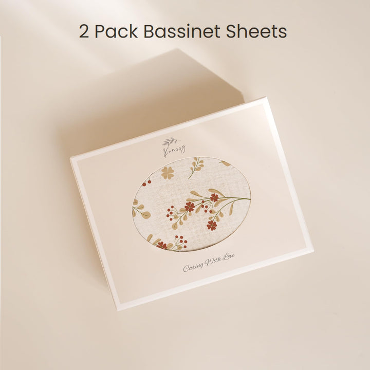 Konssy 2 Pack Muslin Bassinet Sheets for Baby Girls Boys, 32"x16" - Chestnut,Posy - image 6