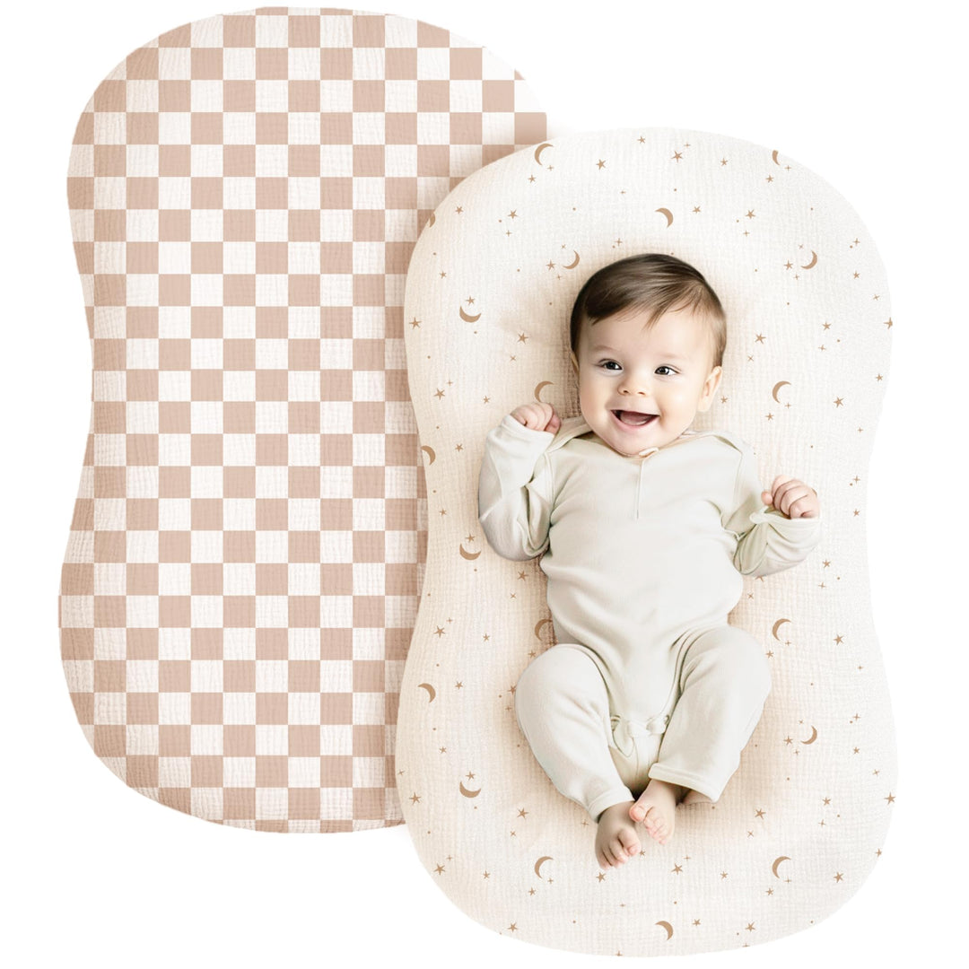 Konssy 2 Pack Muslin Baby Lounger Covers, Covers Only, 30.7" x 20" - Coffee Check,Moon - image 1