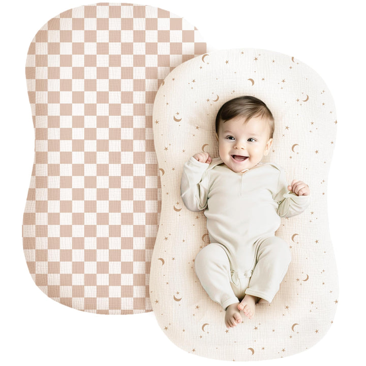 Konssy 2 Pack Muslin Baby Lounger Covers, Covers Only, 30.7" x 20" - Coffee Check,Moon - image 1