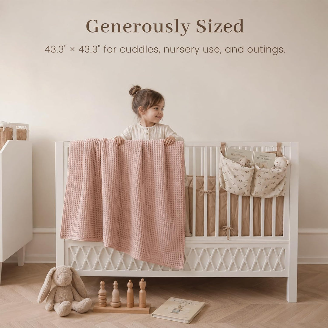 Konssy Waffle Baby Blanket for Boys & Girls, Soft Newborn Swaddle Blanket | Waffle Knit, Cozy Crib Blanket Neutral for Nursery, Stroller & Toddler Bed, Machine Washable, 43" x 43"