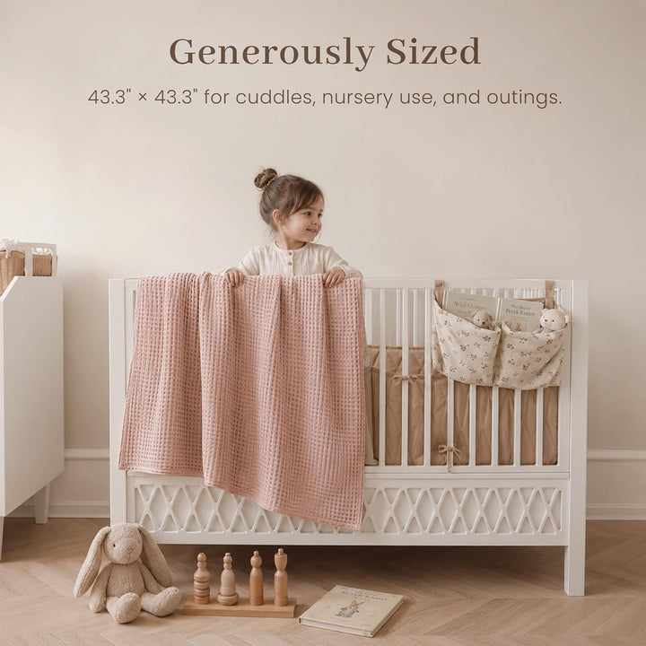 Konssy Waffle Baby Blanket for Boys & Girls, Soft Newborn Swaddle Blanket | Waffle Knit, Cozy Crib Blanket Neutral for Nursery, Stroller & Toddler Bed, Machine Washable, 43" x 43"