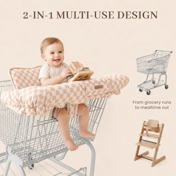 Konssy Shopping Cart Cover for Baby, High Chair Cover, 360° Protection - Coffee Check - image 5