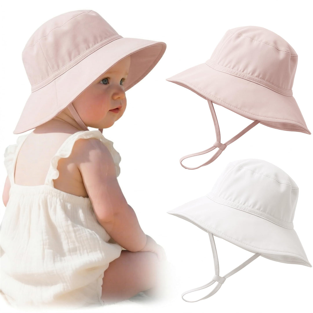 Konssy 2-Pack Muslin Baby Sun Hats for Girls with Bows, UPF 50+ - Light Pink,White - image 1
