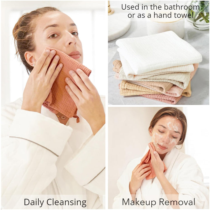 Konssy 7 Pack Face Cloths, 100% Muslin Cotton Wash Cloth for Washing Face - Brown - image 2
