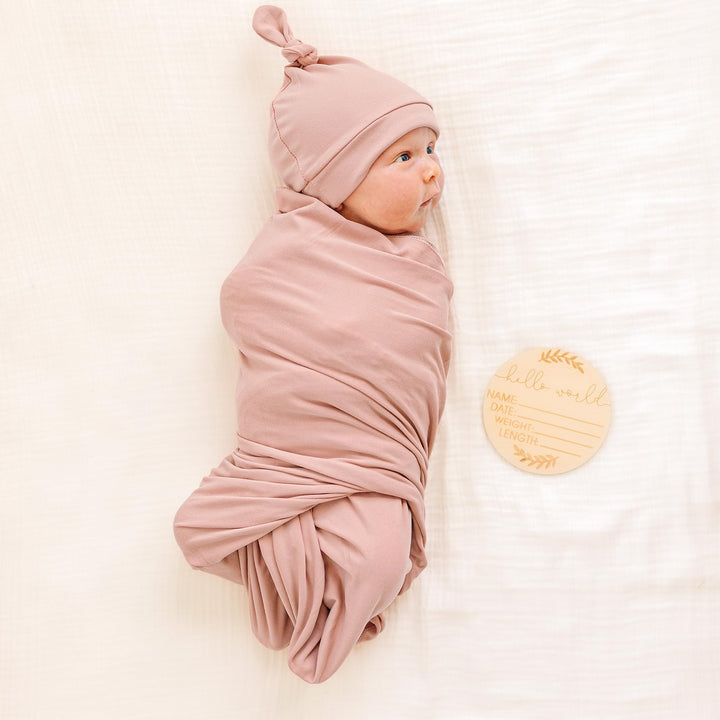 Konssy Newborn Swaddle Blanket with Beanie Hat Set, Baby Receiving Blanket - Millenial Pink - image 2