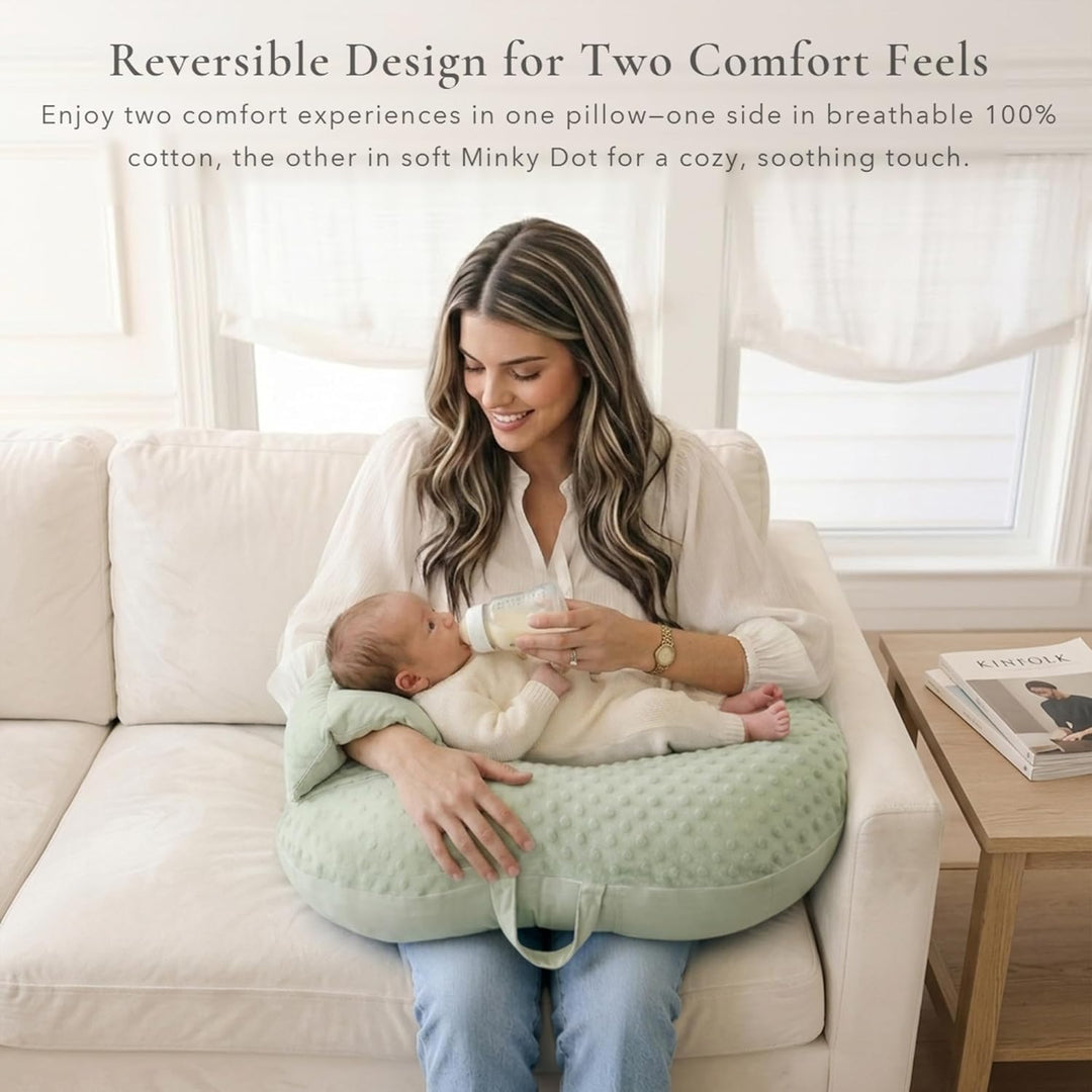 Konssy Nursing Pillow for Breastfeeding and Bottle Feeding, Safety Guard Baby Feeding Pillow, Gentle Incline, Waist Strap, Side Pocket for New Moms Home and Travel