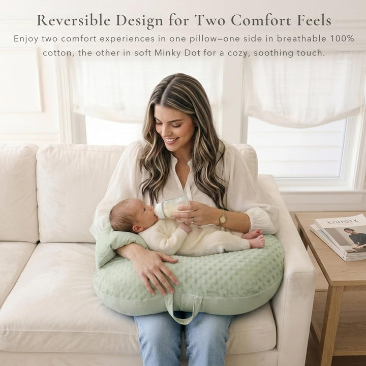 Konssy Nursing Pillow for Breastfeeding and Bottle Feeding, Safety Guard Baby Feeding Pillow, Gentle Incline, Waist Strap, Side Pocket for New Moms Home and Travel