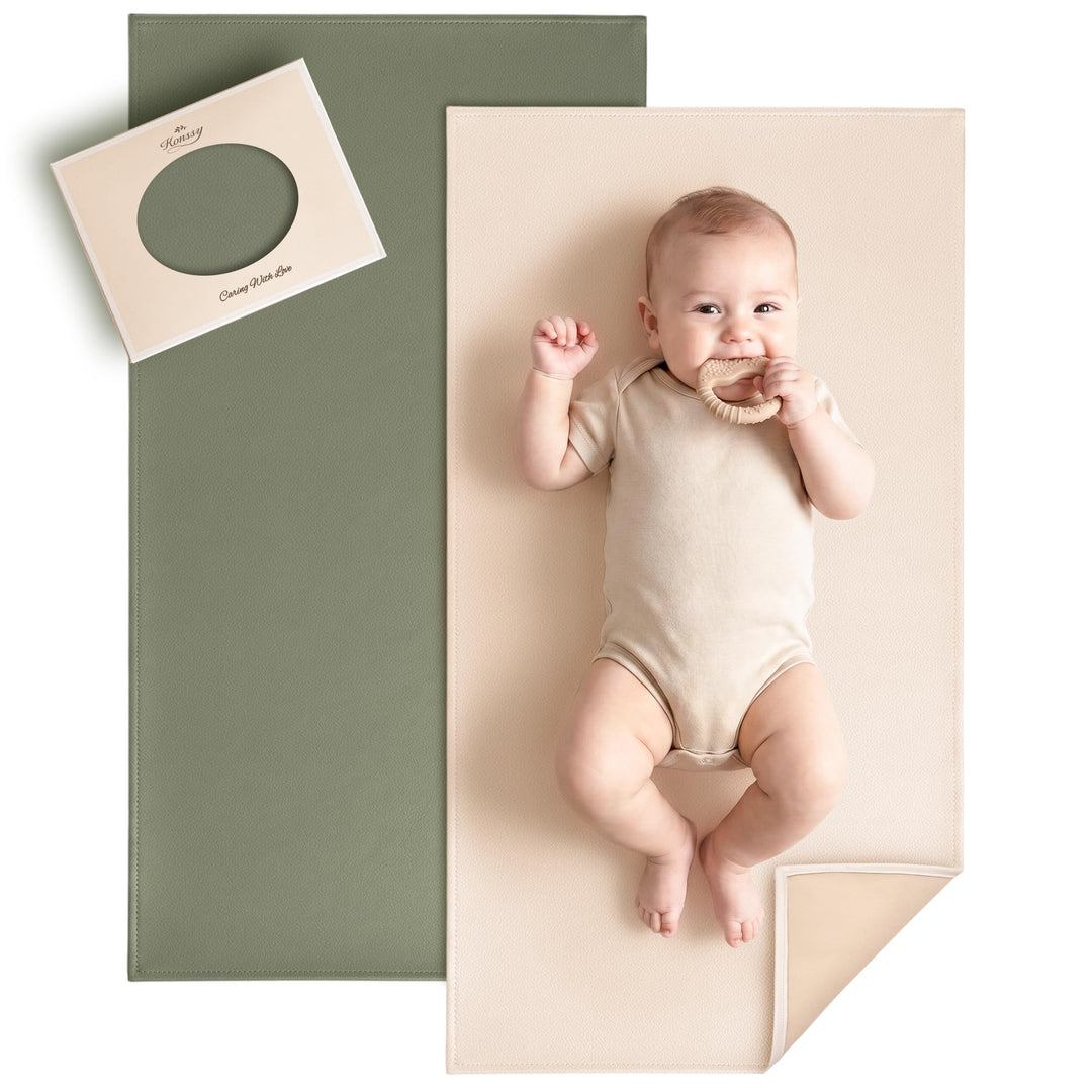 Konssy Faux Leather Waterproof Baby Changing Mat 2 Pack, Regular, 30"x17" - Fog Green,Beige - image 1