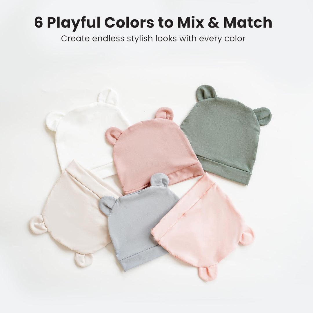 Konssy 6-Pack Baby Newborn Hats with Bear Ears Set - Pink - image 7
