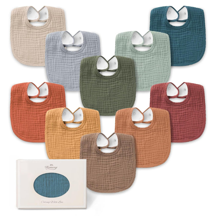 Konssy 10-Pack Muslin Baby Bibs for Drooling and Teething - Orange - image 1