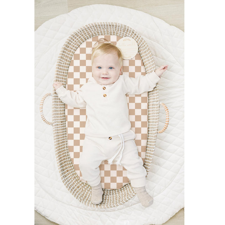Konssy 2 Pack Muslin Bassinet Sheets for Baby Girls Boys, 32"x16" - Coffee Check,Moon - image 2