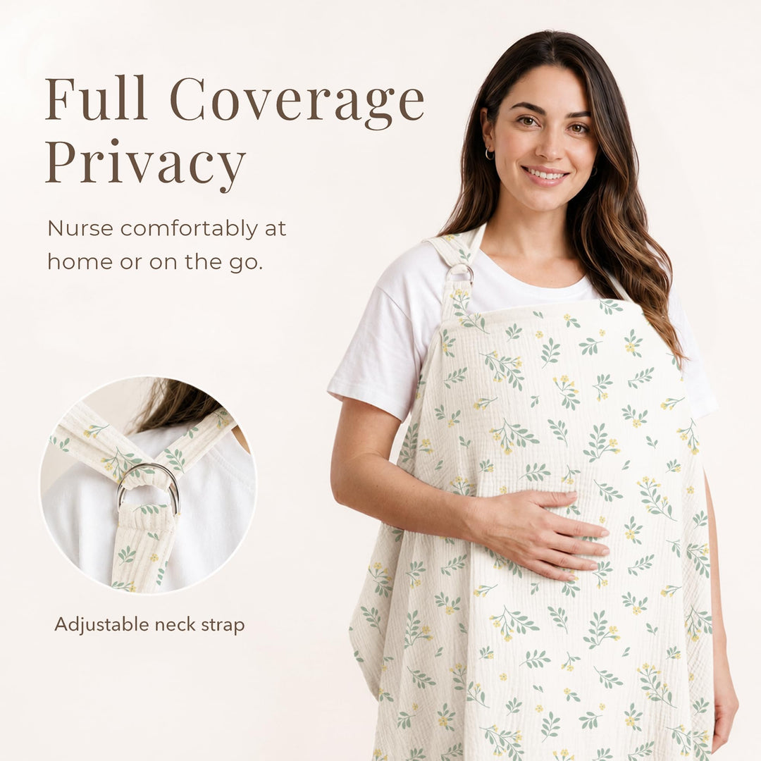 Konssy Muslin Nursing Cover Up for Breastfeeding with Rigid Hoop - shuangceng-buruzhao-lvyehua-New - image 2