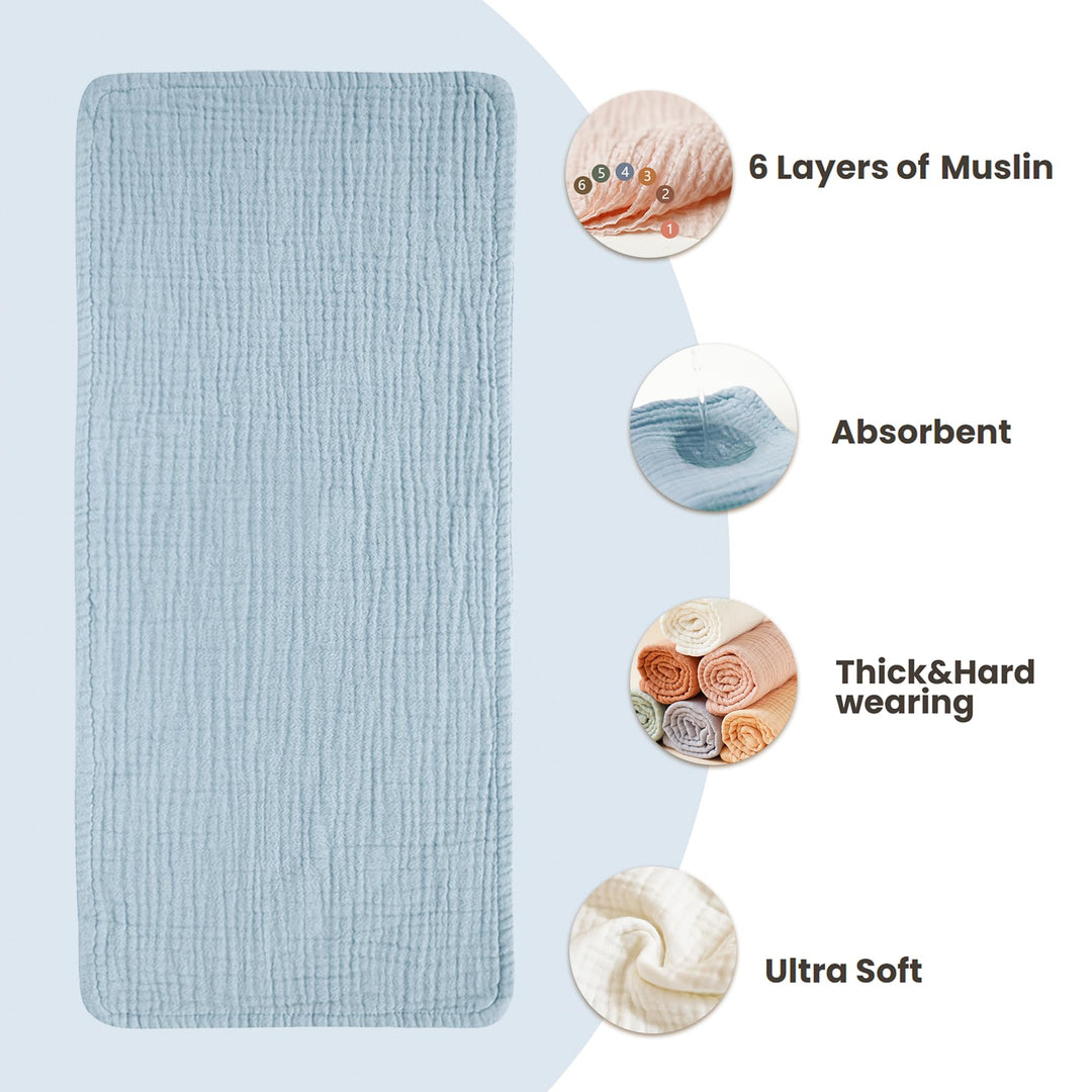 Konssy 6-Pack Thick Muslin Baby Burp Cloths, 6-Layer Ultra Soft Cotton - Navy - image 3