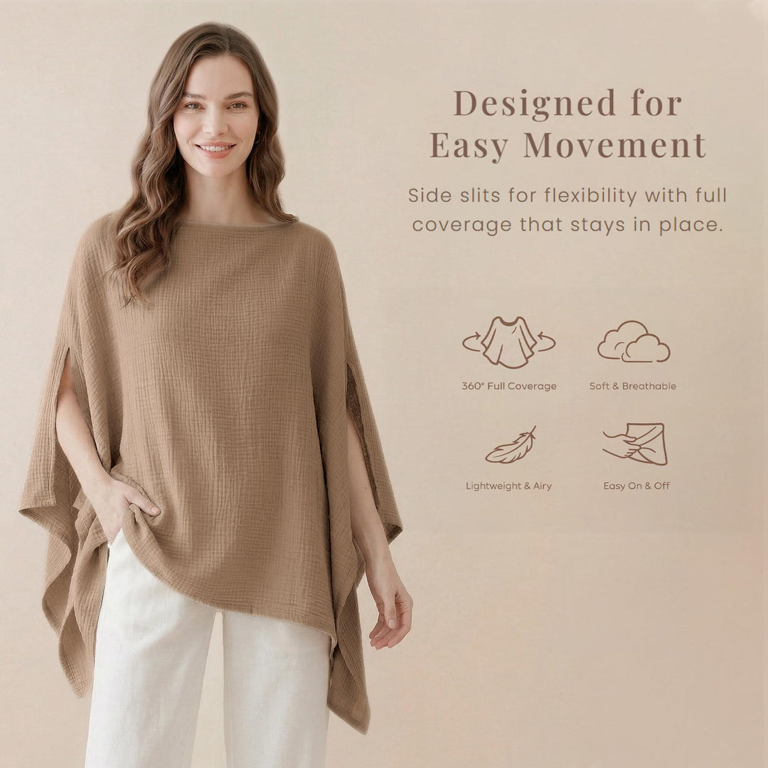 Konssy Muslin Nursing Cover for Women, 360° Full Privacy Poncho - Brown - image 4