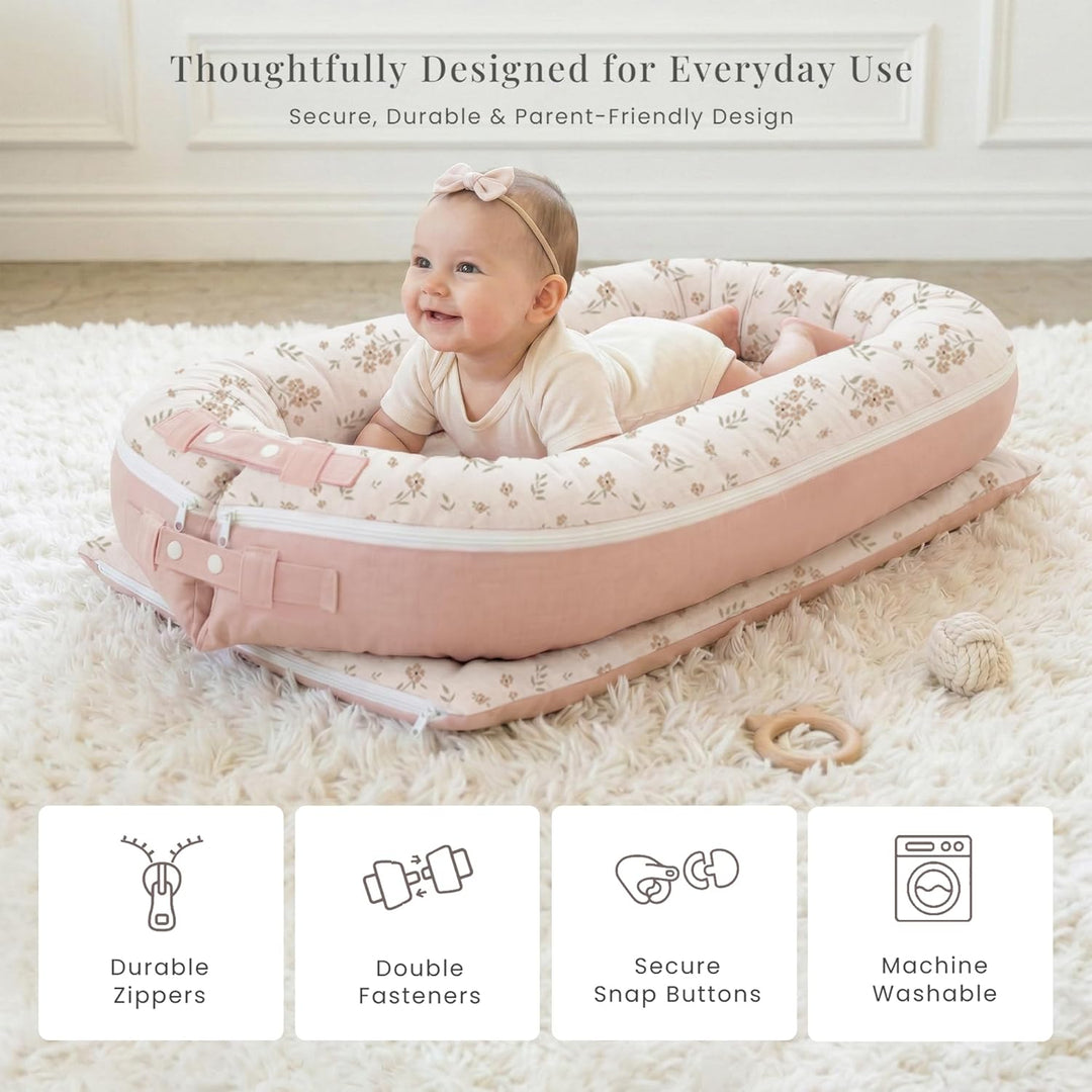 Konssy 100% Cotton Baby Lounger Cover Baby Nest Replacement Cover for Newborn Boys Girls Fits Dockatot Deluxe+ Docks (Cover Only)
