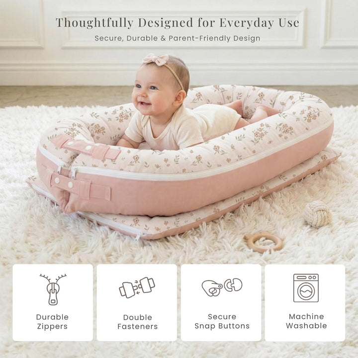 Konssy 100% Cotton Baby Lounger Cover Baby Nest Replacement Cover for Newborn Boys Girls Fits Dockatot Deluxe+ Docks (Cover Only)