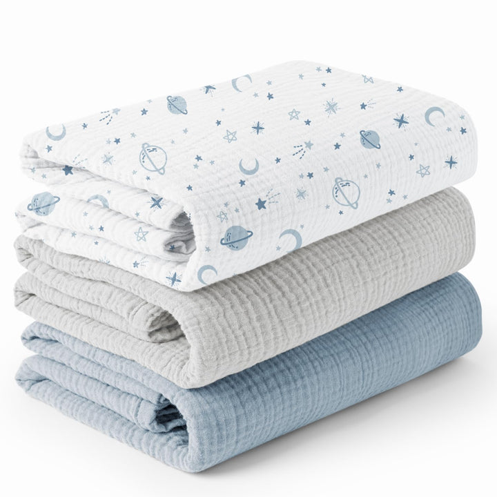 Konssy 3-Pack Muslin Baby Swaddle Blankets, 47 x 47 In Receiving Blankets - Star - image 1