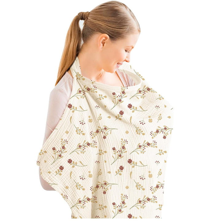 Konssy Muslin Nursing Cover Up for Breastfeeding with Rigid Hoop 100% Cotton Nursing Apron, Lightweight & Breathable, Carseat Canopy, Breast Feeding Covers for Women