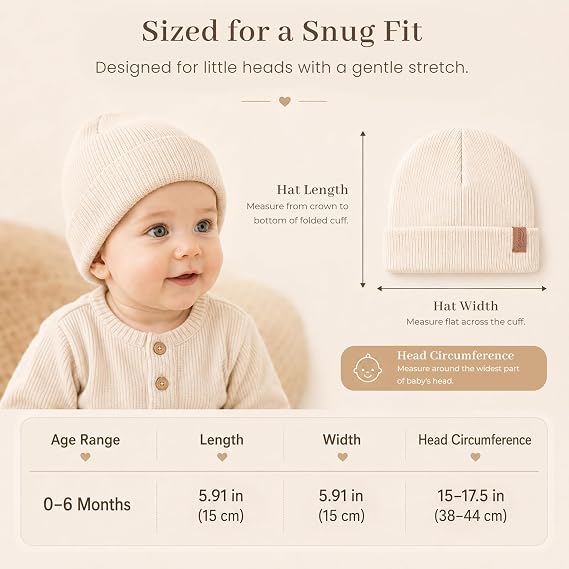 Konnsy 4 Pack Baby Beanie Warm Winter Hats for Newborn Infant Boys Girls | Cozy Double-Layer Knitted Warm Cap, Extra-Soft, Stretch Beanies Without Tight Marks, Multicolor set, Baby Beanies 0-6 Months