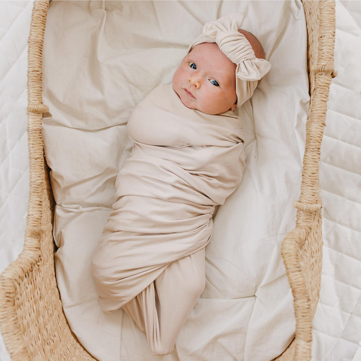 Konssy Baby Blanket & Headband Set, 32 x 32 Inch Swaddle Receiving Blanket - Oat - image 3