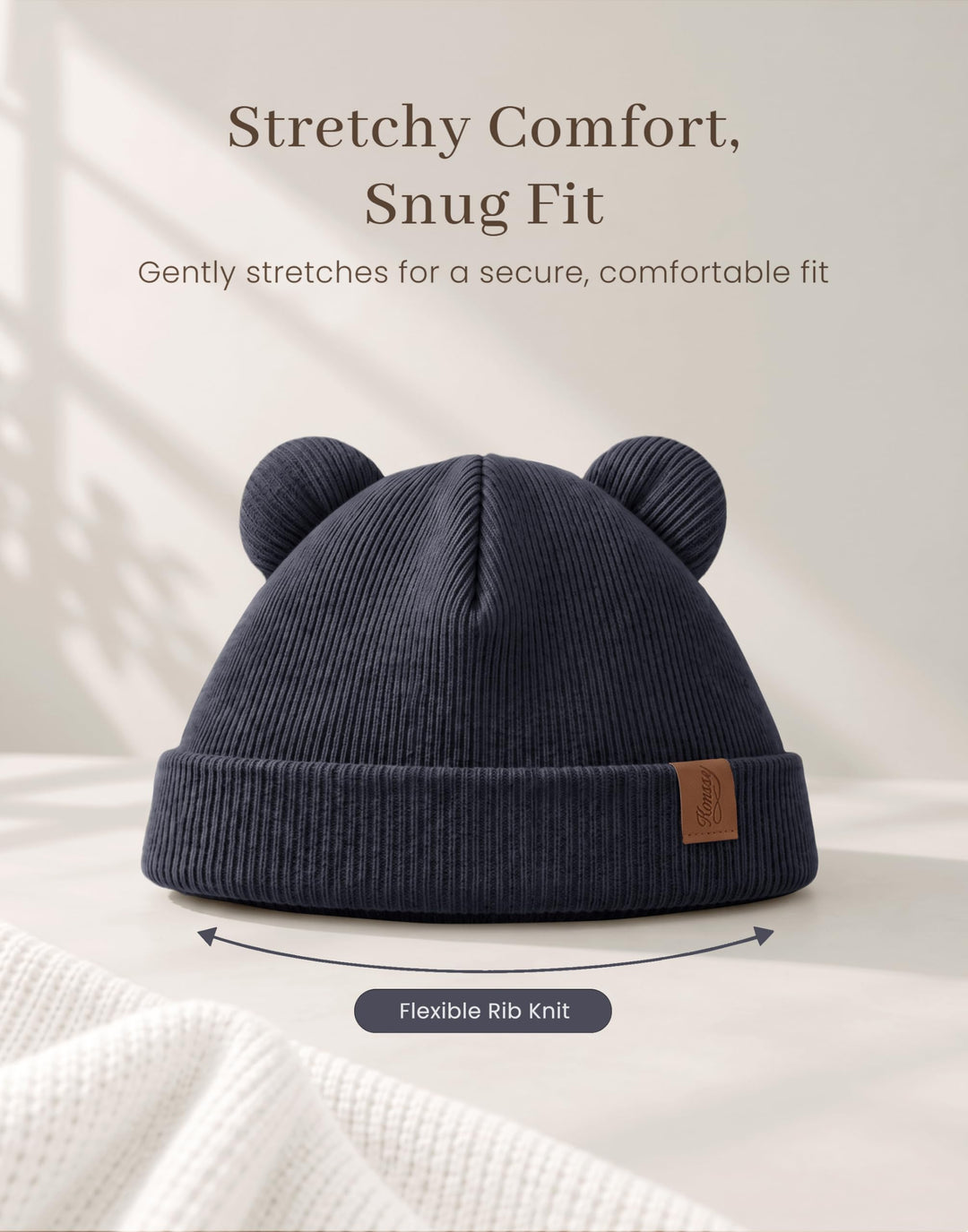 Konssy 4 Pack Baby Beanies with Bear Ear Winter Hat for Newborn 0-6 Months - Navy - image 9