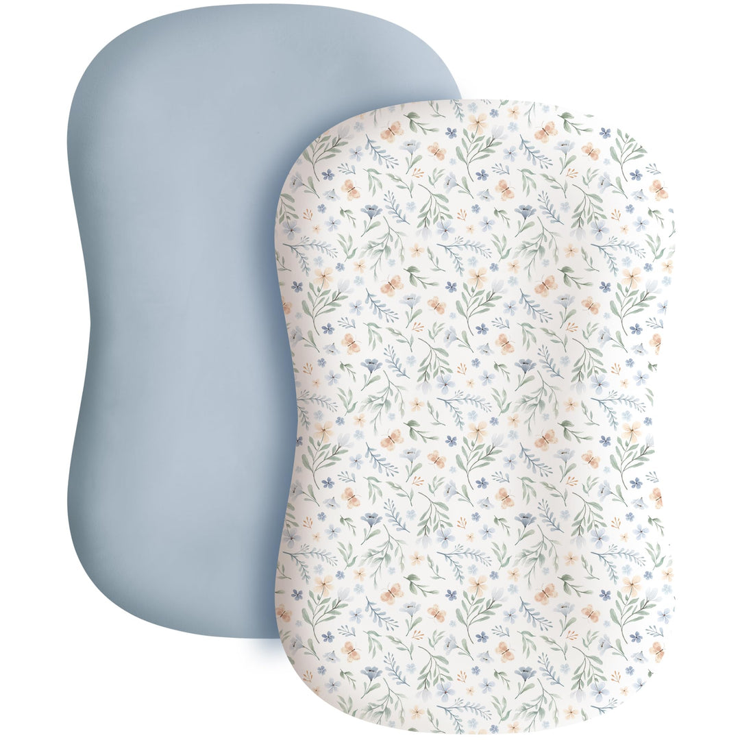 Konssy 2 Pack Baby Lounger Cover, Stretchy Infant Slipcover, Covers Only - Blue Grass,Ice Blue - image 1