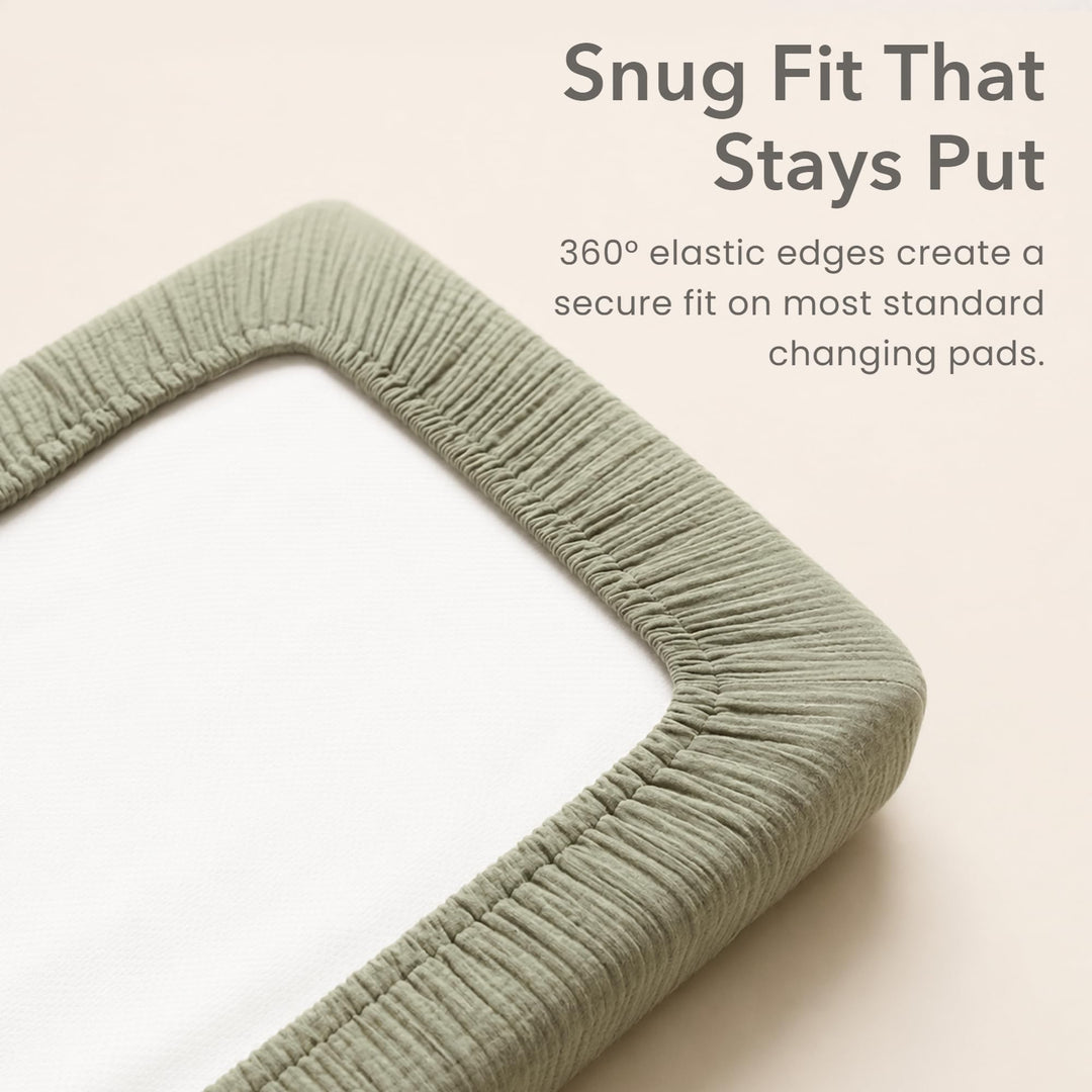 Konssy 2 Pack Quilted Muslin Changing Pad Cover, Waterproof Layer 32" x 16" - Seafoam - image 6