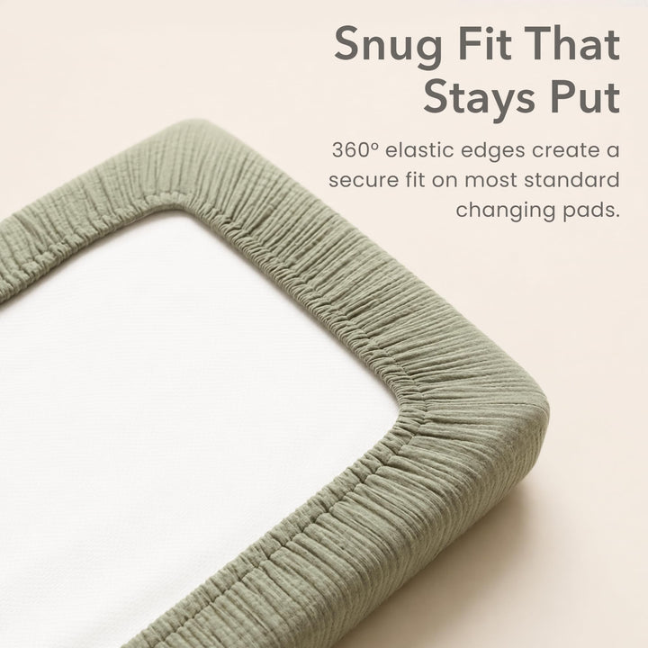 Konssy 2 Pack Quilted Muslin Changing Pad Cover, Waterproof Layer 32" x 16" - Seafoam - image 6