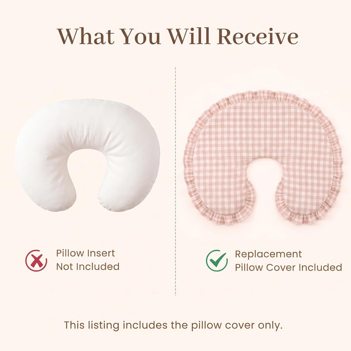 Konssy 100% Muslin Cotton Soft Nursing Pillow Cover with Ruffle Trim - Pink Check - image 6