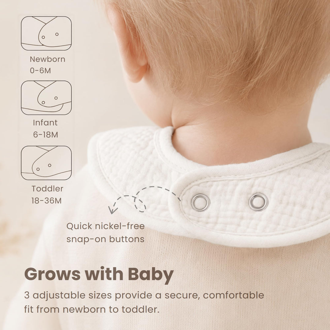 Konssy 8-Pack Muslin Baby Bibs, Adjustable Fit for Drooling and Teething - Mauve - image 5