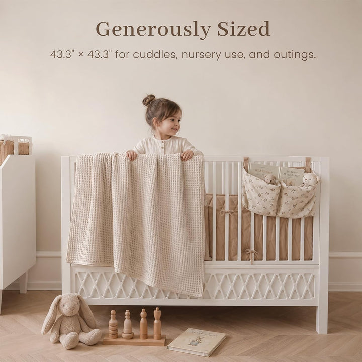 Konssy Waffle Baby Blanket for Boys & Girls, Soft Newborn Swaddle Blanket | Waffle Knit, Cozy Crib Blanket Neutral for Nursery, Stroller & Toddler Bed, Machine Washable, 43" x 43"