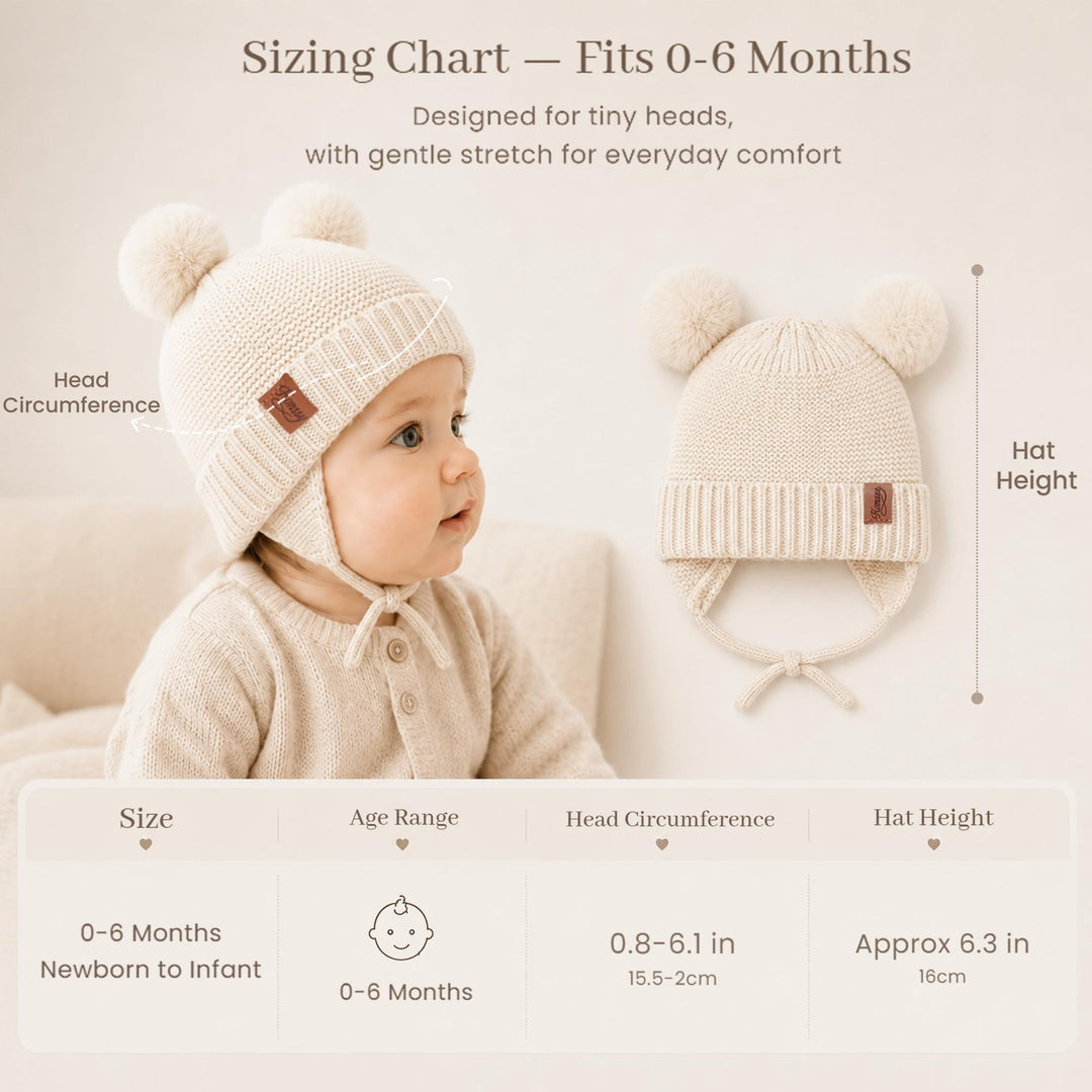 Konssy 2 Pack Baby Beanie Hat with Ear Flaps, Newborn Winter Hat 0-6 Months - Red Apricot, Light Apricot - image 5