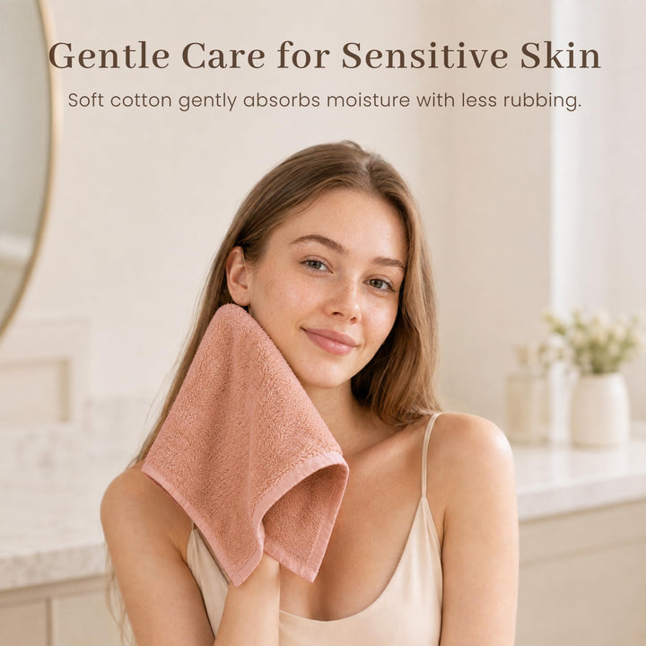 Konssy 6-Pack 100% Cotton Terry Face Cloths, Soft Wash Cloths for Women - Beige Camel - image 6