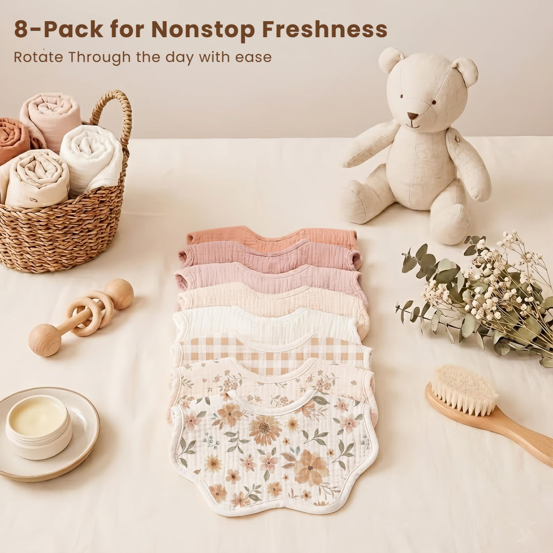 Konssy 8-Pack Muslin Baby Bibs for Teething and Drooling - Flower - image 6