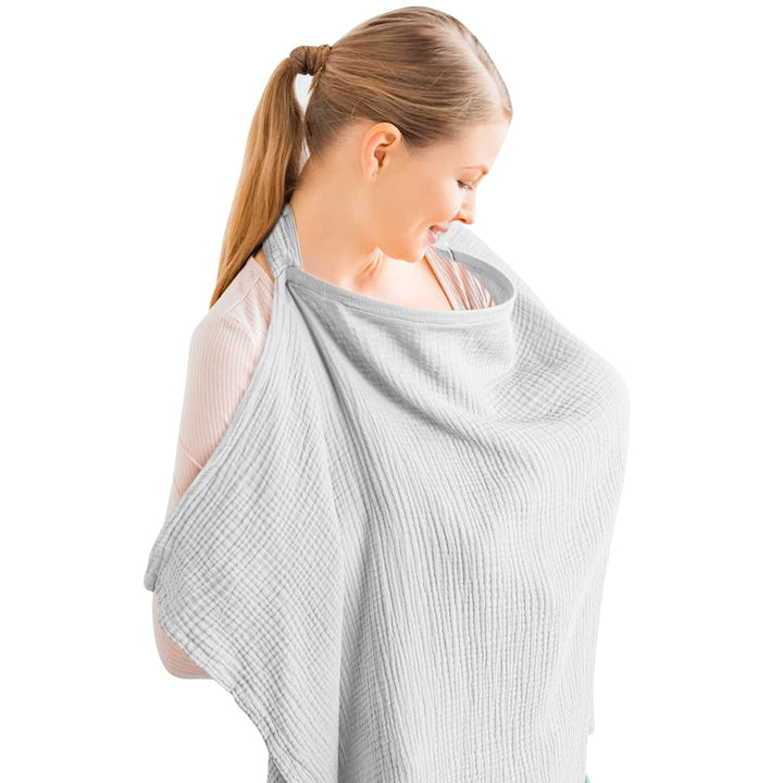 Konssy Muslin Nursing Cover Up for Breastfeeding with Rigid Hoop 100% Cotton Nursing Apron, Lightweight & Breathable, Carseat Canopy, Breast Feeding Covers for Women