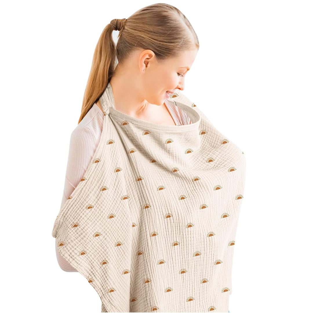Konssy Muslin Nursing Cover Up for Breastfeeding with Rigid Hoop 100% Cotton Nursing Apron, Lightweight & Breathable, Carseat Canopy, Breast Feeding Covers for Women