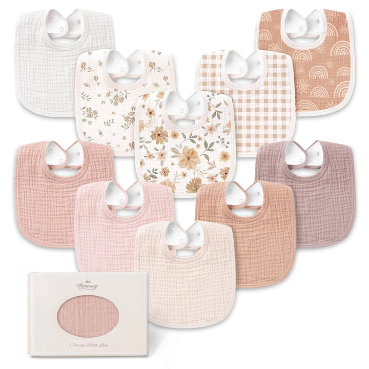 Konssy 10-Pack Muslin Baby Bibs for Drooling and Teething - Flower - image 1