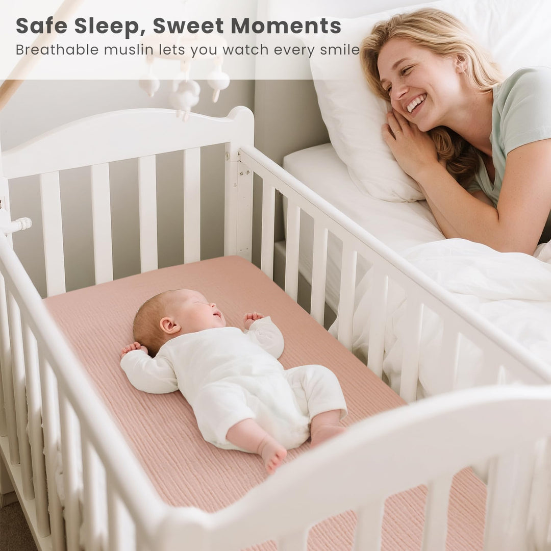 Konssy 2 Pack Muslin Bassinet Sheets for Baby Girls Boys, 33"x21" - Pink,Cream - image 2