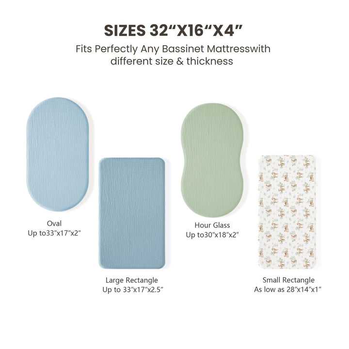 Konssy Muslin Bassinet Sheets for Baby Boys and Girls, 2 Pack, 32"x16" - Woodland,Sage - image 6