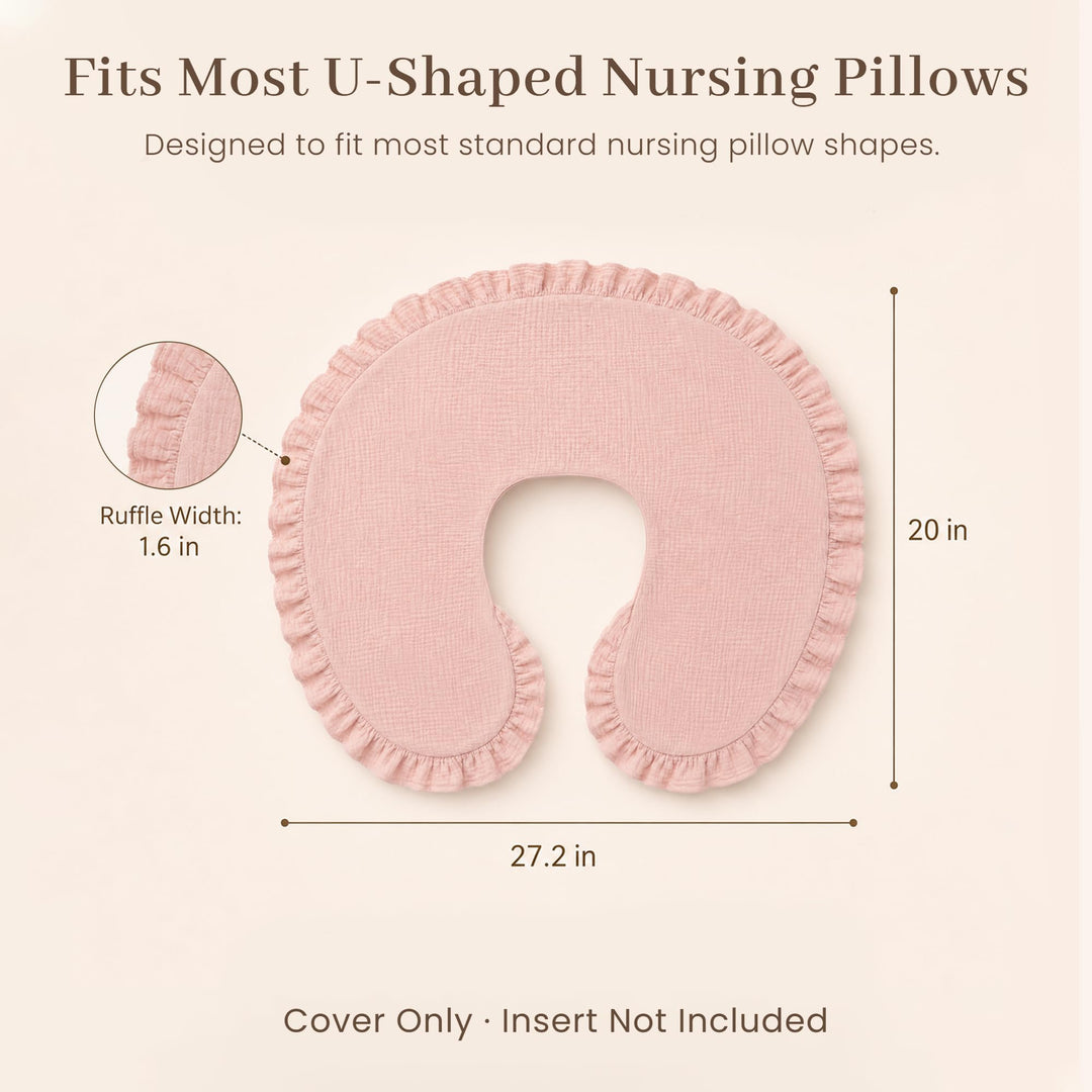 Konssy 2Pack 100% Muslin Cotton Soft Nursing Pillow Covers with Ruffle Trim - Pink, Floral - image 3