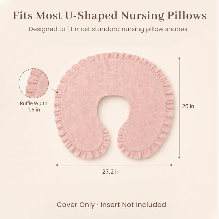 Konssy 2Pack 100% Muslin Cotton Soft Nursing Pillow Covers with Ruffle Trim - Pink, Floral - image 3