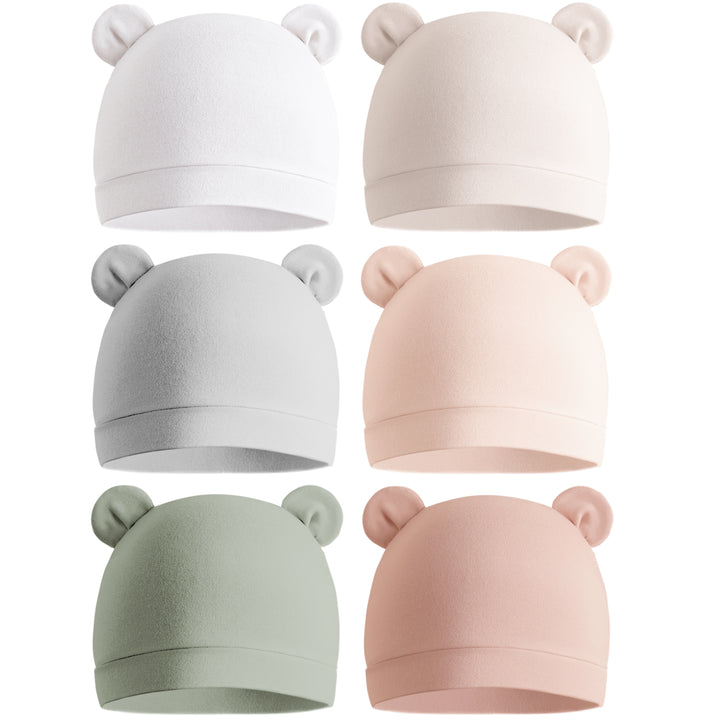 Konssy 6-Pack Baby Newborn Hats with Bear Ears