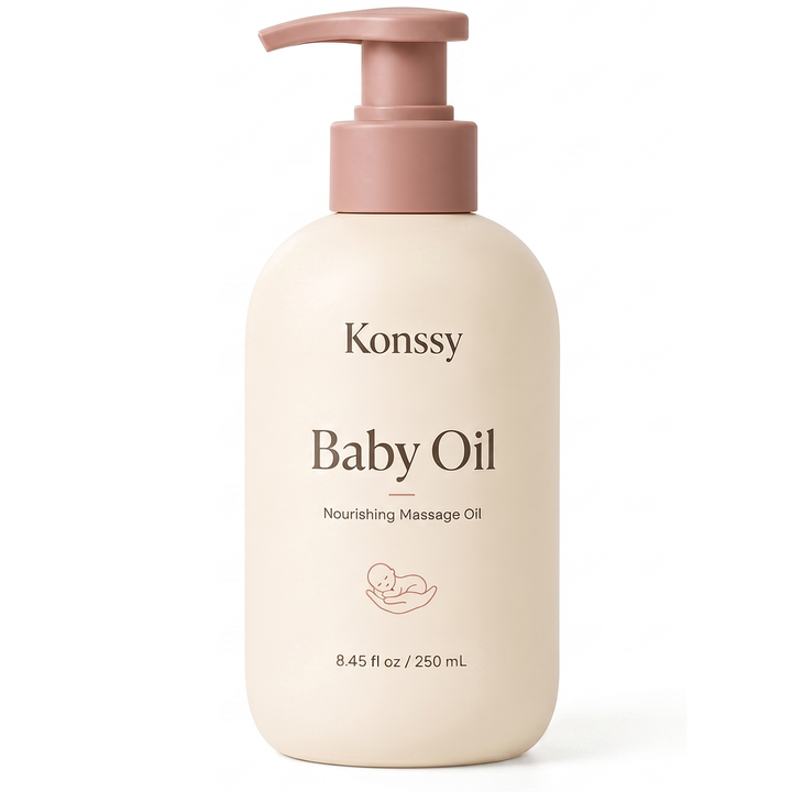 Konssy Baby Oil for Moisturizing and Massage, Lightweight Nourishing Massage Oil with Easy Pump, Daily Baby Skin Care Oil