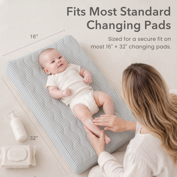 Konssy Waterproof Muslin Changing Pad Cover 2 Pack, 100% Cotton Quilted Diaper Changing Table Sheets, Soft Breathable Boho Nursery Bedding for Baby, Silent & Absorbent Standard Fit
