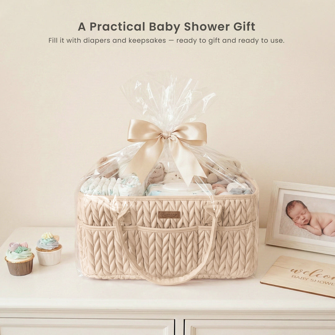 Konssy Braided Quilted Diaper Caddy Organizer