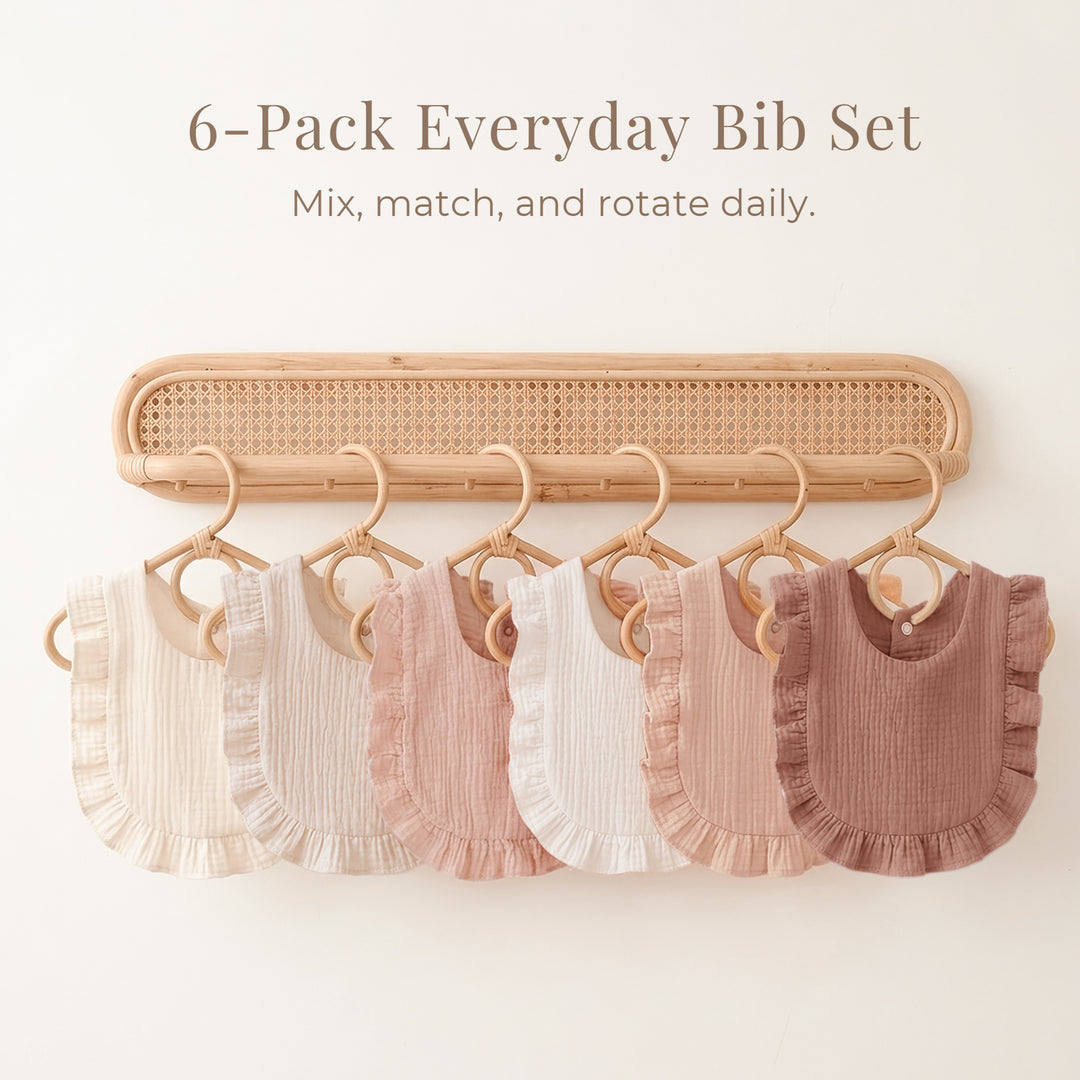 Konssy 6-Pack Muslin Baby Bibs for Girls, Soft 100% Cotton Drool Bibs with Ruffle Trim, Adjustable Infant Feeding Bibs