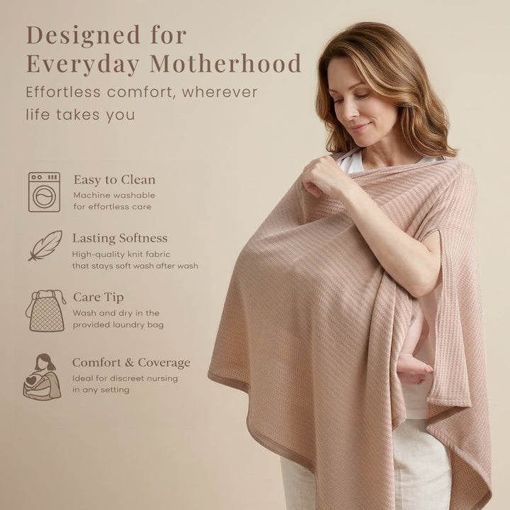 Konssy Nursing Cover for Breastfeeding, Soft & Breathable Privacy Poncho, Multi-Use Feeding Shawl, Comfortable & Portable Breastfeeding Cover for Women (Beige)