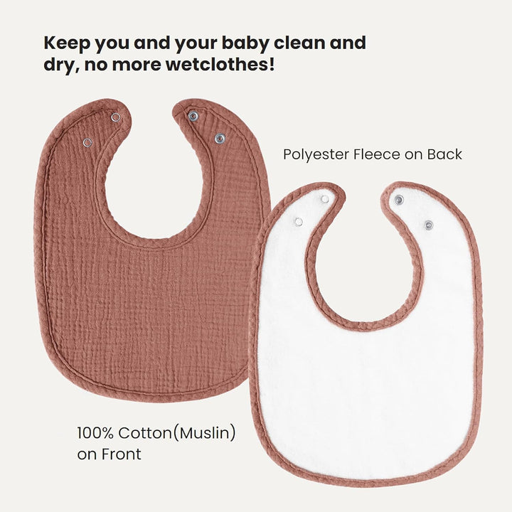 Konssy 8-Pack Muslin Baby Bibs, Adjustable Fit for Drooling and Teething Soft Absorbent, Drool Bibs for Baby Boys Girls, Cotton Front with Fleece Backing, Newborn to Toddler 0-36M