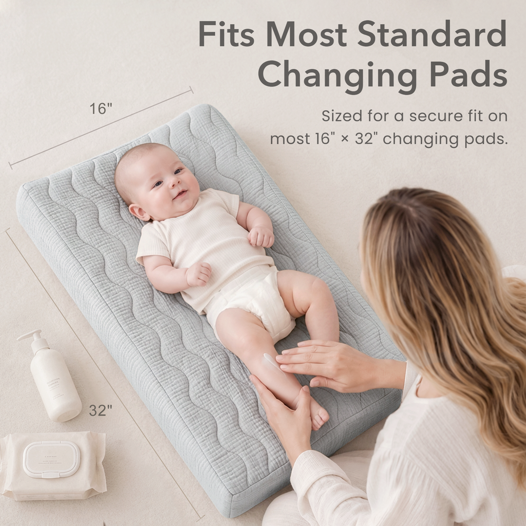 Konssy Waterproof Muslin Changing Pad Cover 2 Pack, 100% Cotton Quilted Diaper Changing Table Sheets, Soft Breathable Boho Nursery Bedding for Baby, Silent & Absorbent Standard Fit